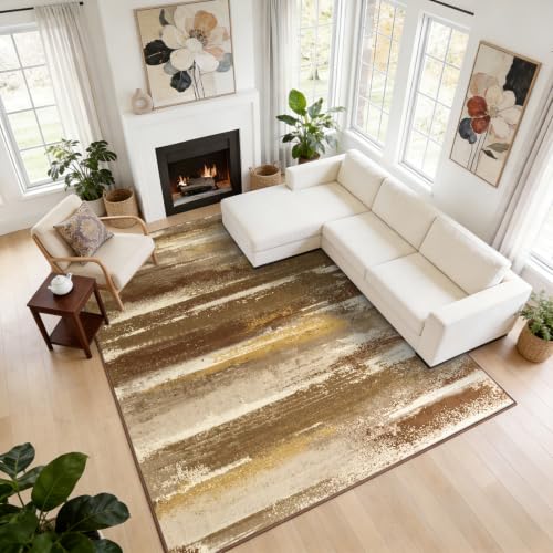 9x12 Area Rugs for Living Room, Brown Modern Abstract Rugs - color: Brown, size: 9' x 12' (Rectangular)