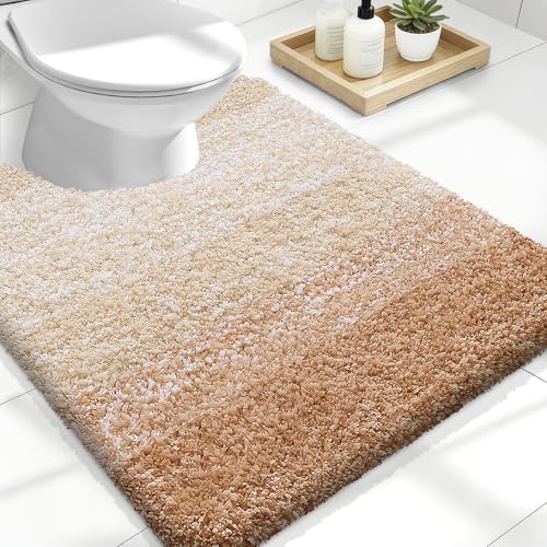 OLANLY Luxury Toilet Rugs U-Shaped 24x20, Soft Absorbent Microfiber Mat - color: Beige, size: 24" X 20" Contour Rug