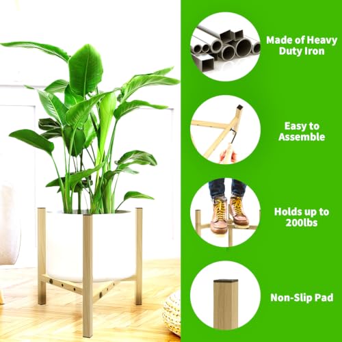 Airpark Adjustable Metal Plant Stand, Stable Plant Pot Flower Holder Indoor Outdoor Corner, Fit 8 9 10 11 12 inch Pots, Wood-Grain (Pot & Plant Not Included) - color: Wood-grain 2