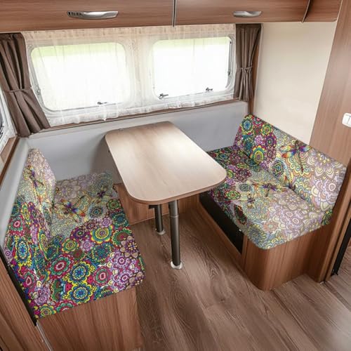 Bohon Mandala Dragonfly Print RV Dinette Cushion Covers 2 Pcs Comfortable Camper Cushion Slipcover Stretchable Loveseat Sofa Chair Cover Furniture Protector for RV Camper Car Bench - color: Bohon Mandala Dragonfly