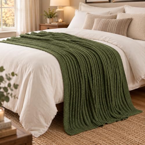Battilo Olive Green Throw Blankets for Couch, Soft Throw Blanket, 50"x60" - color: Olive Green, size: 50"x60"