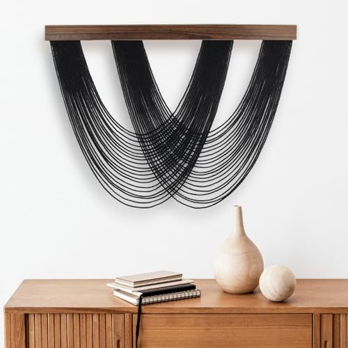 EOBTAIN Large Macrame Wall Hanging Black Yarn Tassel Woven Tapestry with Wood Board,Handmade Boho Wall Decor for Bedroom Apartment Balcony Living Room Decorations,31.5x24.4 Inch - color: Black