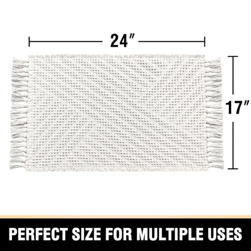 H.VERSAILTEX Waffle Bath Mat Super Absorbent Boho Bath Mat Non Slip Bath Rugs for Bathroom Floor Machine Washable Dry Fast Bathroom Rugs with Tassels, 17" x 24", Ivory White - color: Ivory White, size: 17" x 24"