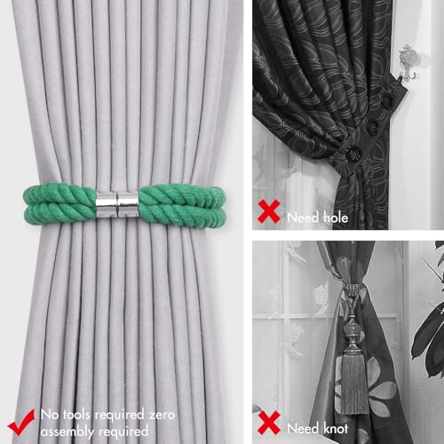 NICEEC Natural Cotton Rope Magnetic Curtain Tiebacks, 4 Pack, Green - color: Green, size: 4 Pack
