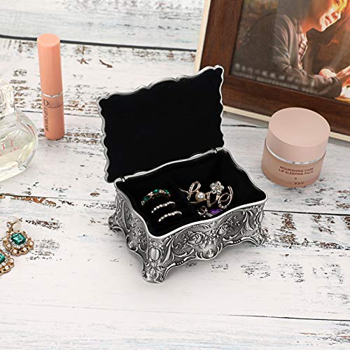 Hipiwe Vintage Trinket Jewelry Box for Ring Earrings Necklace Organizer - color: Metallic Grey, size: Small