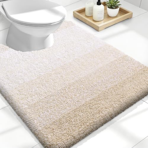 OLANLY Luxury Toilet Rugs U-Shaped 24x20, Soft Absorbent Microfiber Mat - color: Light Beige, size: 24" X 20" Contour Rug