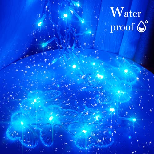 Butterfly Curtain Fairy Lights USB Plug in,8 Modes 120 LED 20FT Firefly Twinkle Timer String Lights with Remote, Waterproof Copper Wire for Bedroom Patio Christmas Wedding Party(Blue) - color: Blue