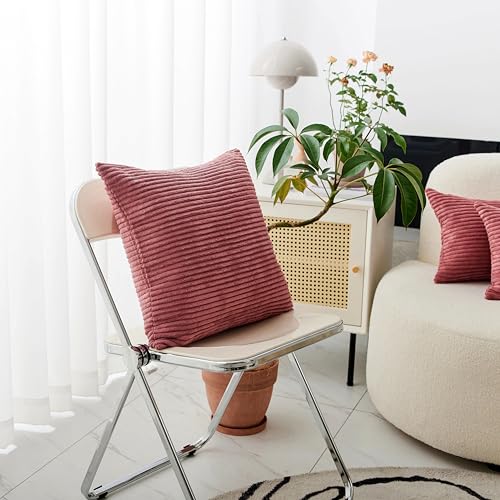 Home Brilliant Set of 2 Throw Pillow Covers Striped Velvet Couch Pillow Cushion Covers Decorative Throw Pillows for Bed, 40 x 40cm, 16 x 16 Inch, Dry Rose Pink - color: Dry Rose Pink, size: 16" x 16" (Pack of 2)