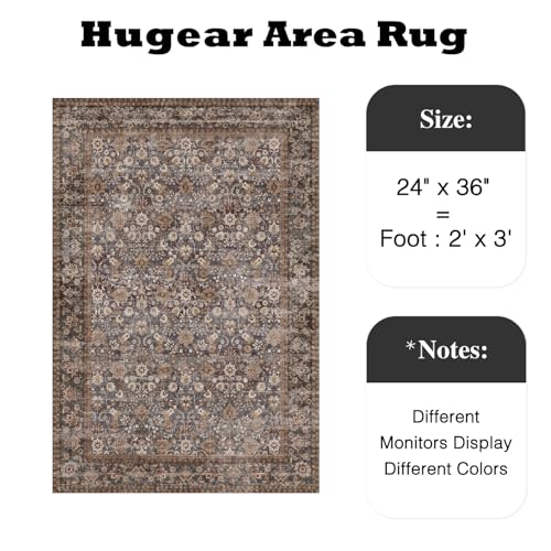 HUGEAR 5.1x7.6cm(2x3인치) 브라운 블루 빈티지 꽃무늬 세탁 가능한 부분 러그 - color: 플로럴 | 브라운/블루, size: 2피트 x 3피트