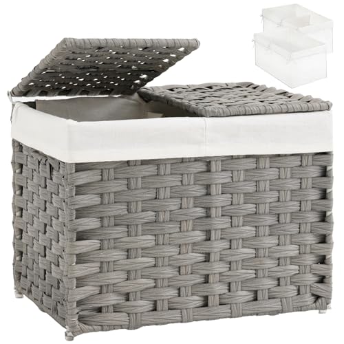 SETVSON Storage Basket with Lid, 9.2 Gal PE Rattan Trunk, Gray - color: Gray, size: 35L-15.7L*11.8W*11.8H
