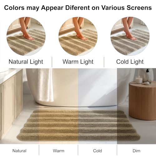 Beige Bathroom Rugs 24x43,Washable Non-Slip Absorbent Bath Mat - color: Dark Beige, size: 2' x 3'7" (Rectangular)