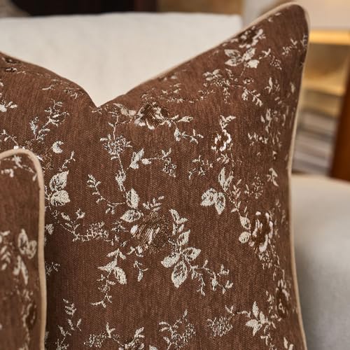Spring Flower Lumbar Throw Pillow Cover 12x20 Inches Brown Vintage Floral Pillow Cover Farmhouse Summer Cushion Cover Leaf Pillowcase Home Decor for Sofa Living Room Couch - color: Brown, size: 20" x 12" (Pack of 1)