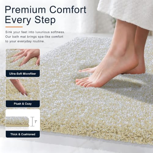 OLANLY Microfiber Bathroom Rugs 36x24, Quick Dry Bath Mat, Sand and White - color: Sand and White, size: 36" X 24"