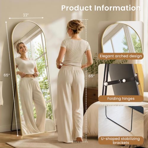 65" x 22" Arched Full Body Mirror with Stand(Gold) - color: Golden, size: 65"L x 22"W