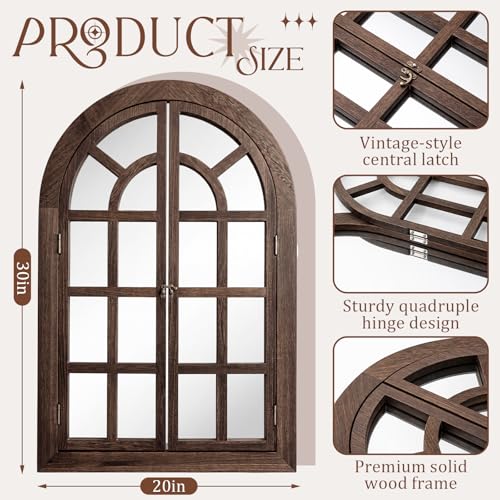 Vercraft Arched Wall Mirror with Window Frame 30 x 20 Inch Vintage Rustic Arch Farmhouse Mirror Wall Decor for Living Room Bedroom Entryway Bathroom Fireplace Farmhouse