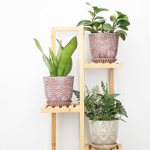 Gepege Ceramic Plant Pots, 6 Inch Indoor Planters with Drainage & Saucers - color: Clay+white, size: 6 Inch - Set of 2