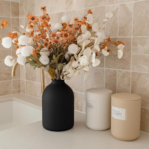 SilkSerenade Large Black Matte Flower Vase for Bedroom Kitchen Living Room Table, Contemporary Farmhouse Decorative Arlo Flowers Iron Vases, Rustic Tall Earthy Wabi Sabi Modern Centerpieces Home Decor - color: Black Vase