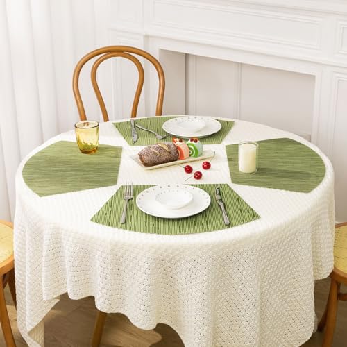 SHACOS Small Round Table Placemats Set of 5 Woven Vinyl Wedge Placemats with Centerpiece Round Table Mats Heat Resistant Wipe Clean (5, Green) - color: Green
