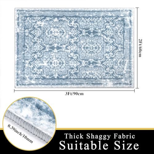Vaukki Hallway Runner 2x3 ft, Cyan Vintage Shaggy Soft Kitchen Rug - color: Cyan, size: 2' x 3'(Runner)