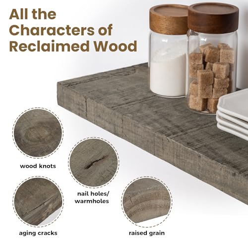 FLYJOE Floating Shelves | 8" Deep Rustic Reclaimed Barnwood Wall Hanging Shelves with Invisible Heavy-Duty Metal Bracket | Wall Mounted | Farmhouse Style | 36 inches, 2 PCs, Distressed Grey - color: Distressed Grey, size: 36inches-2P