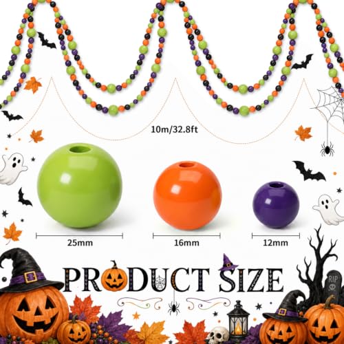 Giegxin 1 Pcs Halloween Wooden Bead Garland, Black, Orange, Green, Purple - color: Black, Orange, Green, Purple