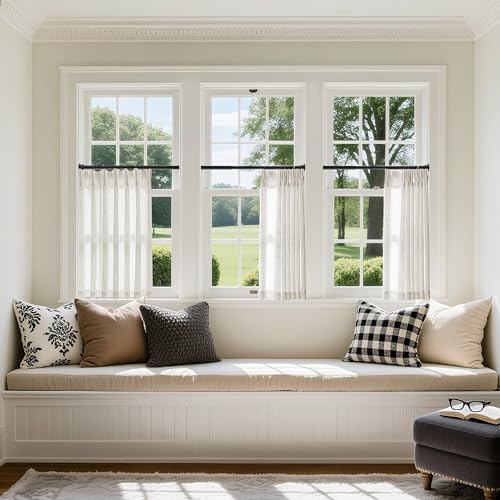 TWODRAPES Pinch Pleated Linen 36 Inch Length Kitchen Curtains 2 Panels Set - color: Natural, size: 40"W x 36"L (Pack of 2)