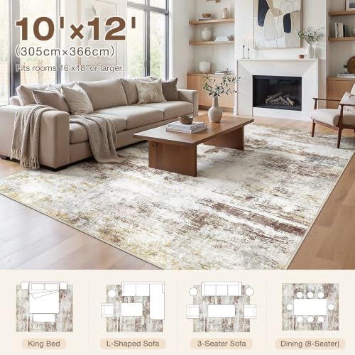10X12 Area Rugs Washable Modern Abstract Non-Slip Large Rug for Living Room - color: Red Brown, size: 10' x 12' (Rectangular)