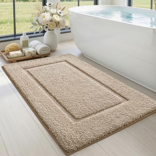 DEXI Bath Mat 43x24, Soft Absorbent Bathroom Rugs Non Slip, Beige - color: Beige, size: 43" X 24" (Rectangular)