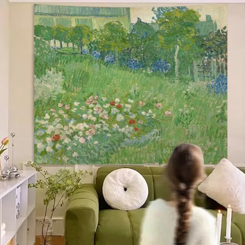 Van Gogh Wall Art Tapestry for Girl Bedroom, Spring Floral Wall Hanging - color: Green Van Gogh Tapestry, size: 79"L x 60"W