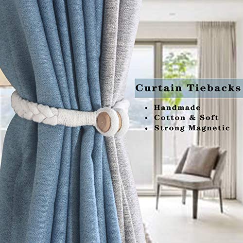 Magnetic Soft Curtain Tiebacks Rope Cotton Window Curtain Holdbacks Porlau - color: White, size: 2 Pack