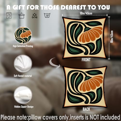 Mid Century Modern Orange Floral Pillow Covers 18x18 Set of 2 - color: Colourful 4, size: 18" x 18" (Pack of 1)
