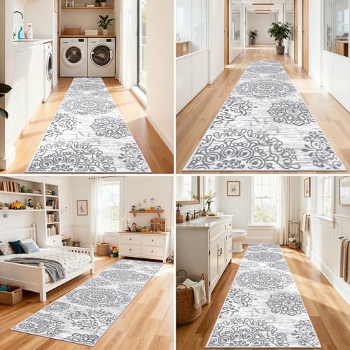 HEBE Hallway Runner Rug 3'x14', Washable Non Slip Kitchen Rug Runner - color: Grey, size: 3' x 14' (Rectangular)