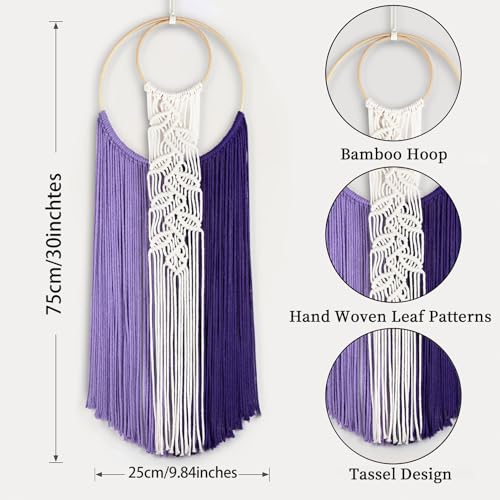 LB Halloween Macrame Wall Hanging, Handmade Woven Tapestry Wall Hanging Decor Vintage Home Decor Aesthetic Purple Macrame Wall Art for Living Room Apartment Office Backdrop,10X30 Inch - color: Purple
