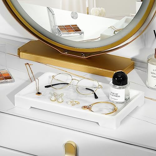 Luxspire Marble Tray for Soap Dispenser Perfume Jewelry, M, Marble White - color: B - White Marble, style: Medium