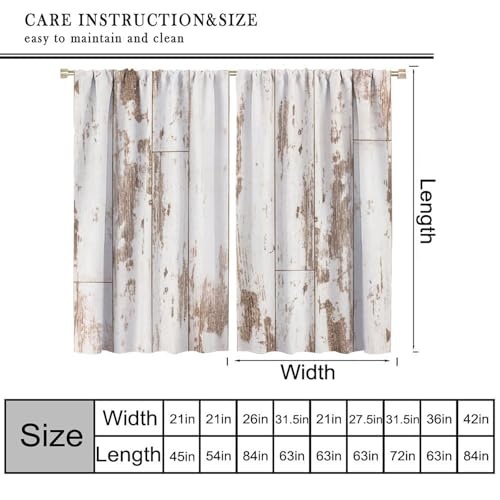 Rustic Curtains Farmhouse White Wooden Board Pattern Blackout Print Rod Pocket Window Drapes for Bedroom Living Room 42x63in - color: Rustic-1, size: 21"W x 63"L (Pack of 2)