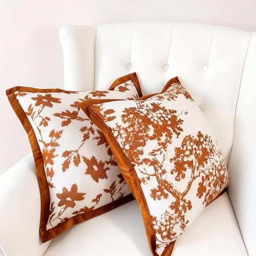 Maple Leaf Plant Pillow Cover for Couch Modern Cream Style Pillow Covers Snow Neil Courtyard Home Pillow Cover 2-Pack Set for Living Room Sofa Bed, Flower Plant Style(Orange, 18 * 18 inch) - color: Leaf + Branch Orange