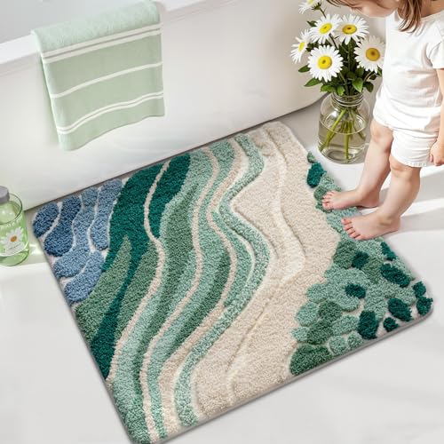 LUMI Beach Bathroom Rug Square 26x26, Soft Absorbent Bath Mat, Non Slip - color: Beach Aqua Green, size: 26"x26"