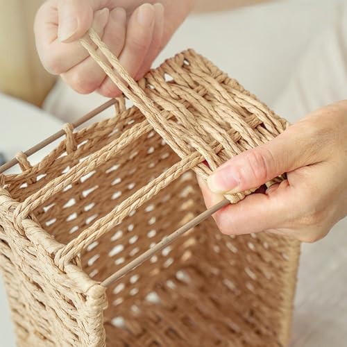 GIB Small Wicker Woven Storage Baskets for Organizing with Handle and Liner - color: Beige-Rectangluar