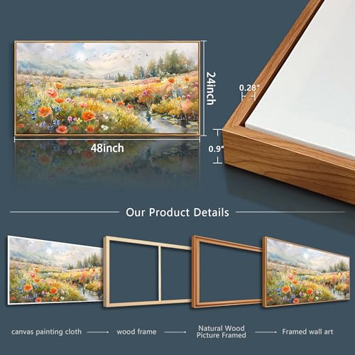 QIYILEXWART Large Wall Decor For Living Room Canvas Wall Art For Office Modern Wall Decorations For Bedroom Colorful Wildflower Landscape Painting Farmhouse Pictures Artwork Room Home Decor 24x48 In - color: Colorful Wildflower Artwork, size: 48"L x 24"W