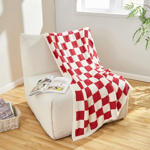 CozeCube Christmas Red Reversible Checkered Knit Throw Blanket 50"x60" - color: Christmas Red, size: 50"x60"