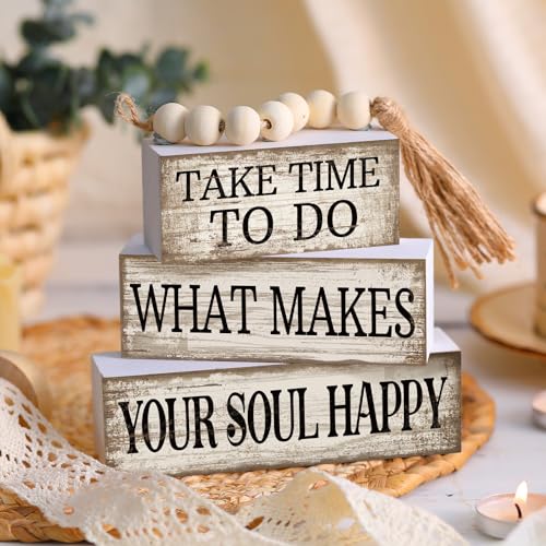 Yuntau 4 Pcs Farmhouse Tabletop Decoration Inspirational Tiered Tray Decor - style: Inspirational