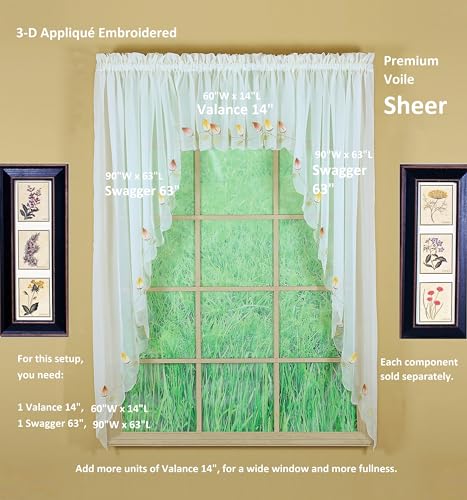 Today's Curtain,Vineyard 3-D Appliqué,Swagger 63", Ecru, 90" W x 63" L - color: Ecru, size: 90"W x 63"L (Pack of 1)