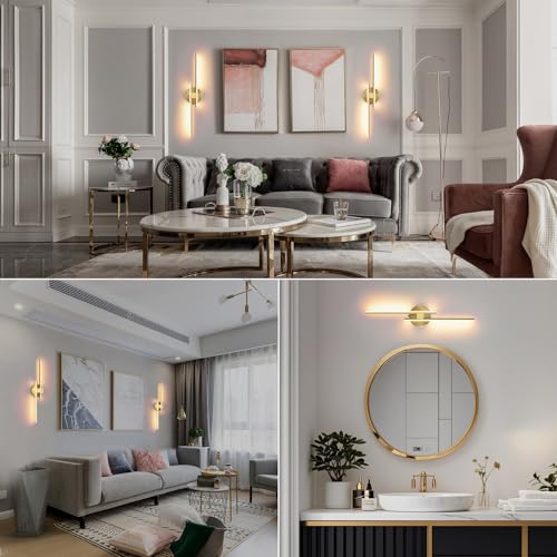 Battery Operated Wall Sconce Set of 2,Gold 23.6" 3000K-6500K LED Dimmable Wall Sconces with Remote Control,Wireless Wall Light USB Rechargeable for Bedroom Hallway Living Room Background Wall Lighting - color: Gold, size: 23.6" 2-Pack