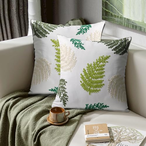 Pack of 2 Embroidered Throw Pillows Cover 18x18 Inch Decorative Pillowcase for Living Room Sofa Bed (Green Leaf) - color: Green Leaf