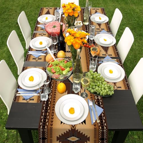 ArtSocket Table Runner and Placemats Set of 6, Boho Aztec - color: Western Brown