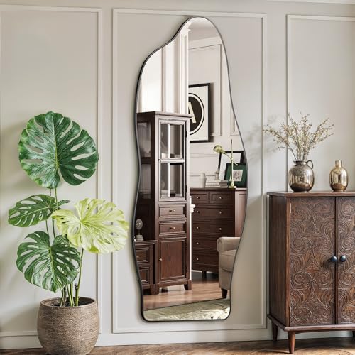Antok Irregular Full Length Mirror, 68"x26" Asymmetrical Floor Mirror with Stand, Standing Hanging Leaning Irregular Mirrors for Bedroom Living Room Entryway, Cloud Shaped, Black - color: Black, size: 68"L x 26"W, style: Cloud Shaped Style