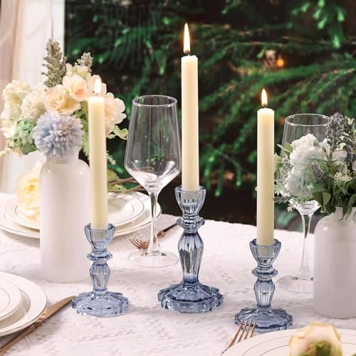 Blue Candlestick Holders Set of 6, Taper Candle Holders - color: Blue