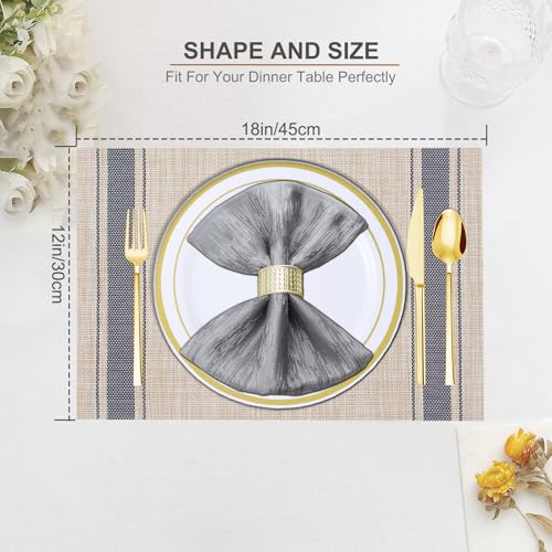BETEAM Placemats Set of 12, Woven Place mats for Dining Table, Khaki Blue - color: Khaki Blue, size: 12 Pcs