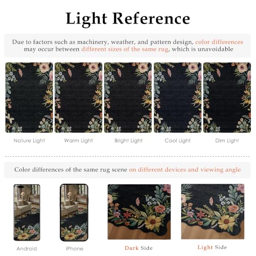2x3 Floral Black Scalloped Area Rug - color: Scalloped | Black, size: 2' x 3' (Rectangular)