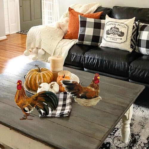 naturevibe 8.8 Inches Feathered Rooster Decor and Hen as Fall Decorations - style: Rooster and Hen